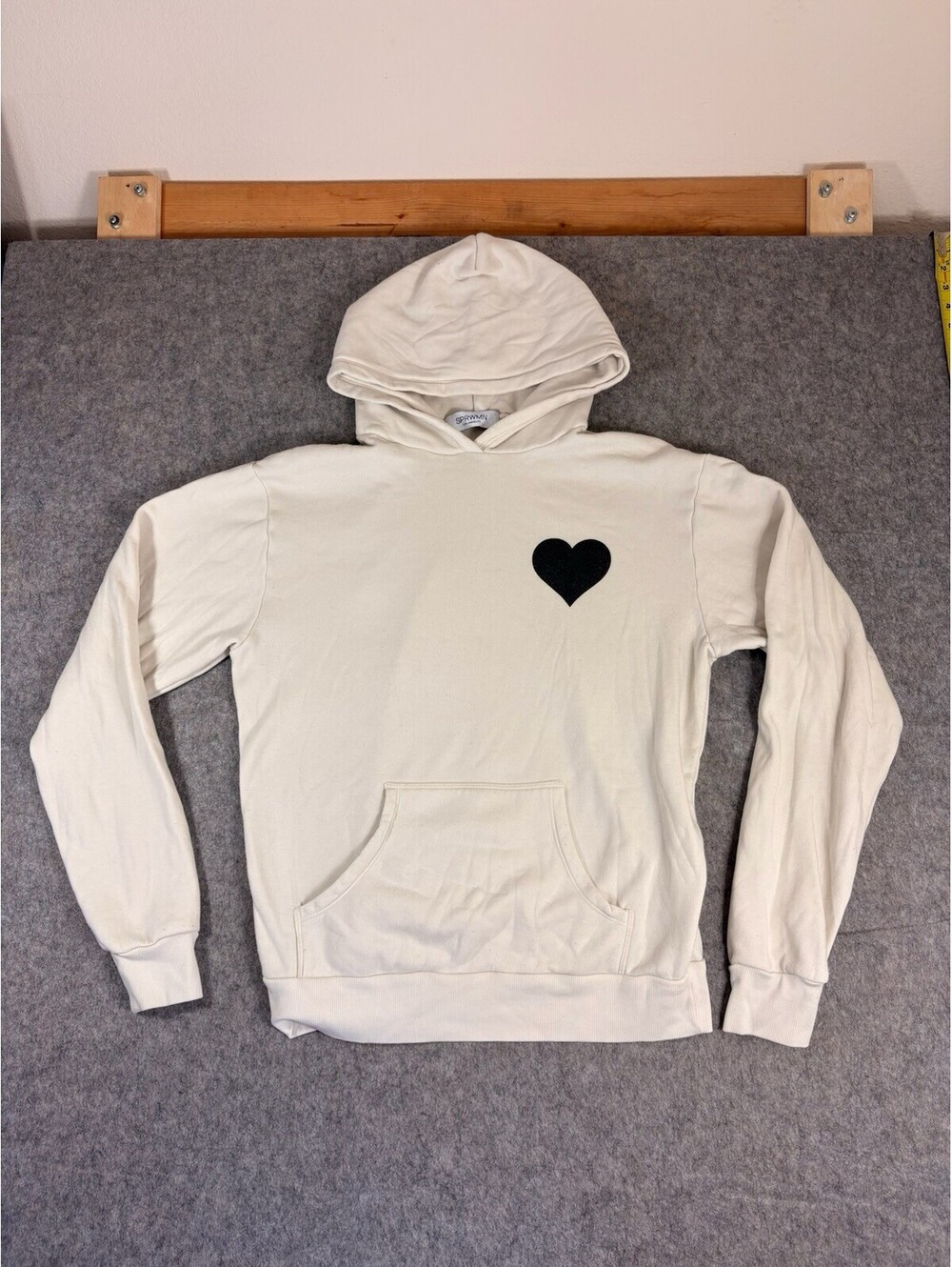SPRWMN Cream Heart Graphic Hoodie Sweatshirt Size Medium
